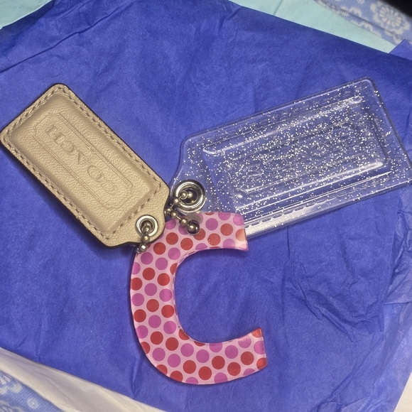 Sparkly Tan And Pink C COACH Hangtag Duo - Picture 1 of 5